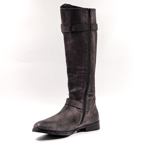 Charles David Italy Women Distress Grey Leather Buckle Riding Tall Boots sz 6.5 - Picture 7 of 11